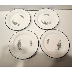 Corelle Callaway Ivy  Salad Dessert Plates 7 1/8"  Green Swirled Rims Set of 4